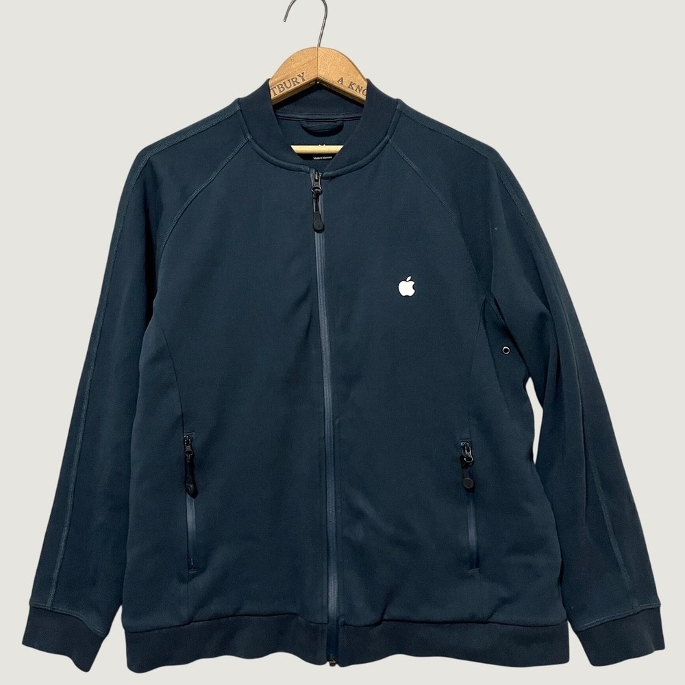 Apple Employee Corporate Full Zip‎ Bomber Track Jacket Navy Blue Mens Medium